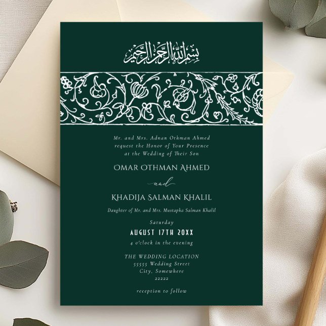Convites Luxury Floral Emerald Islamic Muslim Wedding (Criador carregado)