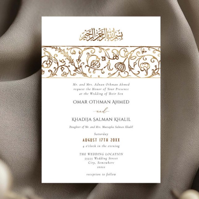 Convites Luxury Floral Gold Islamic Muslim Wedding (Criador carregado)