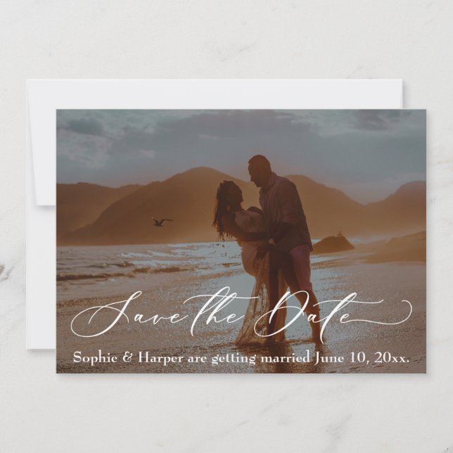 Convites Luxury Font Romantic Photo Save the Date Card (Frente)