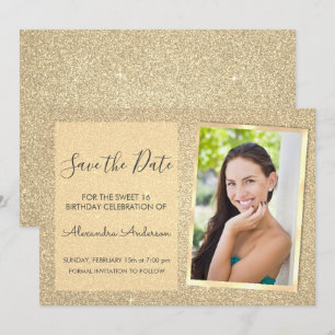 Convites Luxury Glitter Dourado Sweet 16 Salve a data