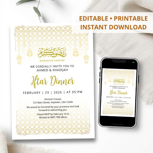 Convites Luxury Gold Arabesque Pattern Iftar Invitation (Criador carregado)