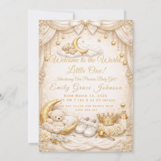 Convites Luxury Gold Baby Girl Birth Announcement Card