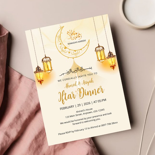 Convites Luxury Gold Crescent Ramadan Iftar Invitation (Criador carregado)