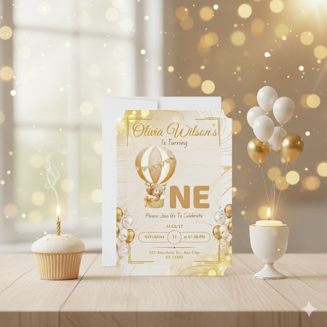 Convites Luxury Gold First Birthday Elegant Baby Party (Criador carregado)