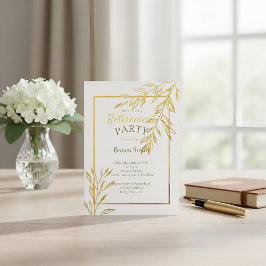 Convites Luxury Gold Foil White Retirement Invitation Elega
