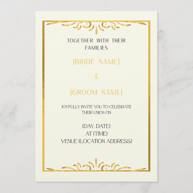 Convites Luxury Gold Frame Wedding Invitation  (Frente)