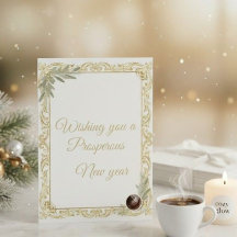 Luxury Gold Leaf & Pine Elegant New Year Greeting 