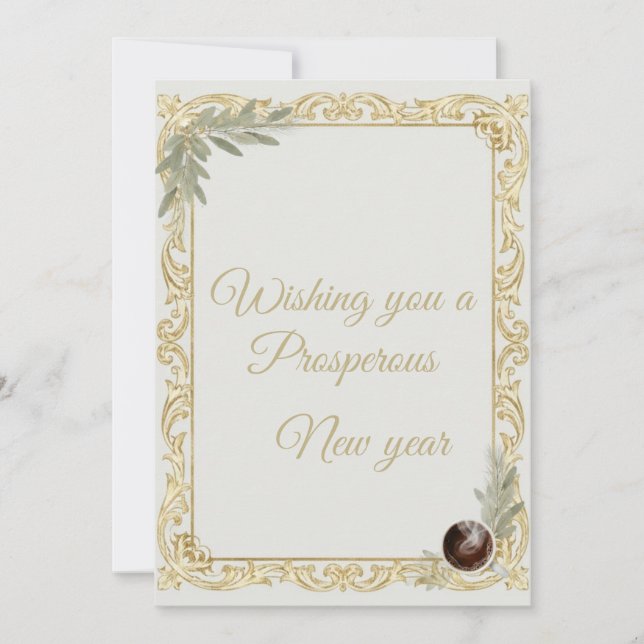 Convites Luxury Gold Leaf & Pine Elegant New Year Greeting  (Frente)