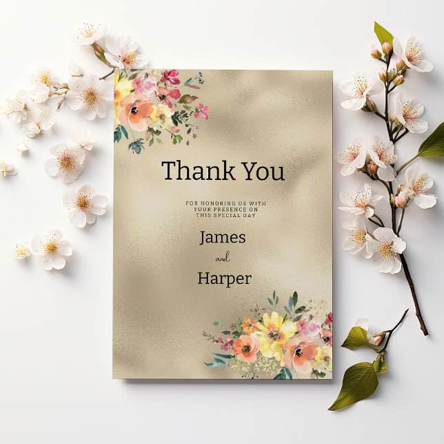 Convites Luxury gold pink orange floral theme Thank You (Luxury gold pink orange floral theme Thank You )
