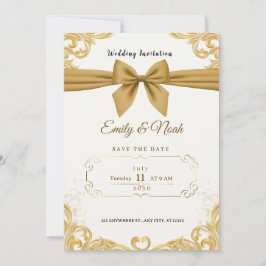 Convites Luxury Gold Ribbon & Bow Elegant Wedding Invite
