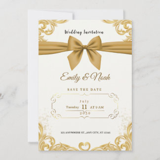 Convites Luxury Gold Ribbon & Bow Elegant Wedding Invite