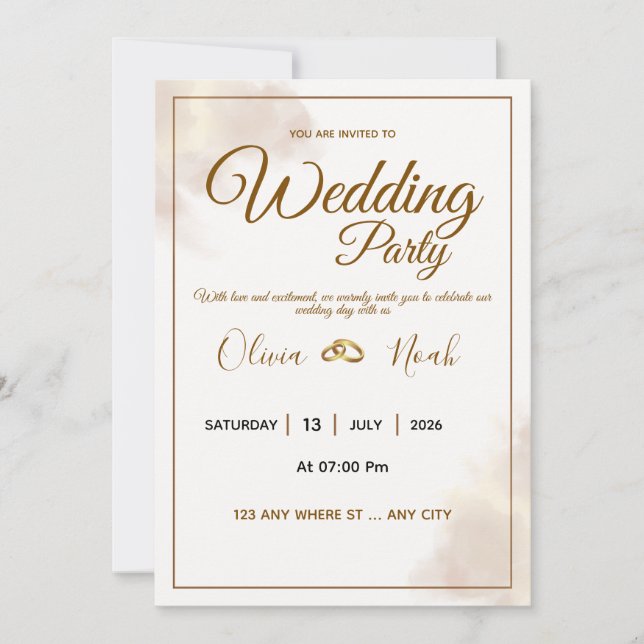 Convites Luxury Gold Script Wedding Invitation (Frente)