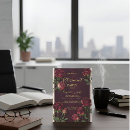 Convites Luxury Gold Text Dark Wood Rose Retirement Invitat