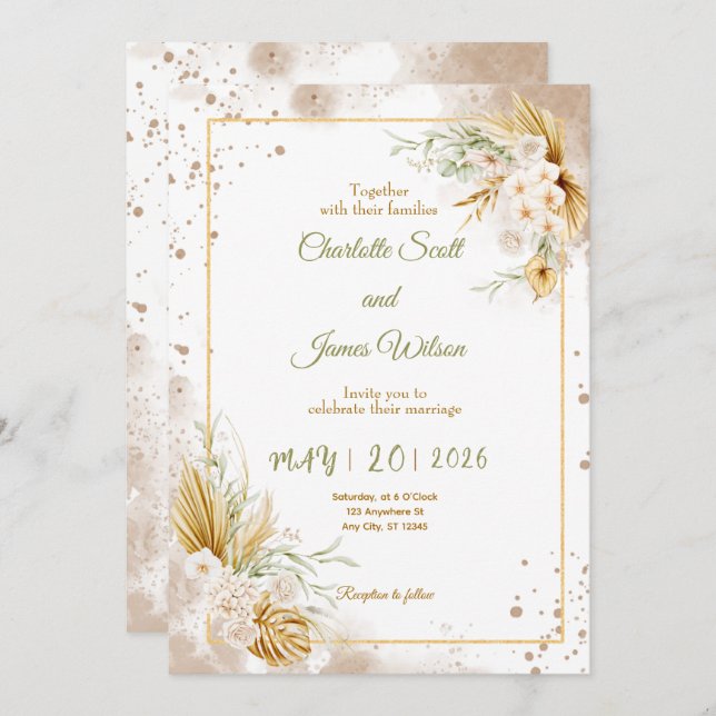 Convites Luxury Gold Wedding Invitation (Frente/Verso)