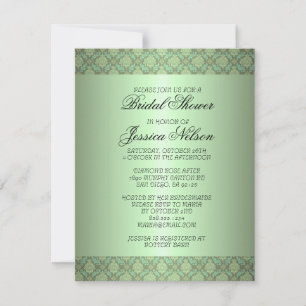 Convites Luxury Green Damask Swirls Bridal