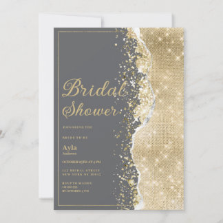 Convites Luxury grey gold glitter classy Bridal Shower