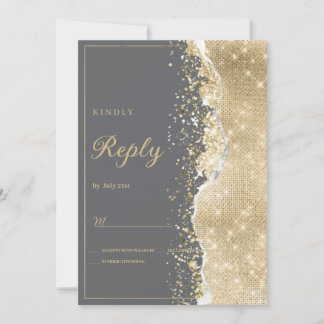 Convites Luxury grey gold glitter classy RSVP 