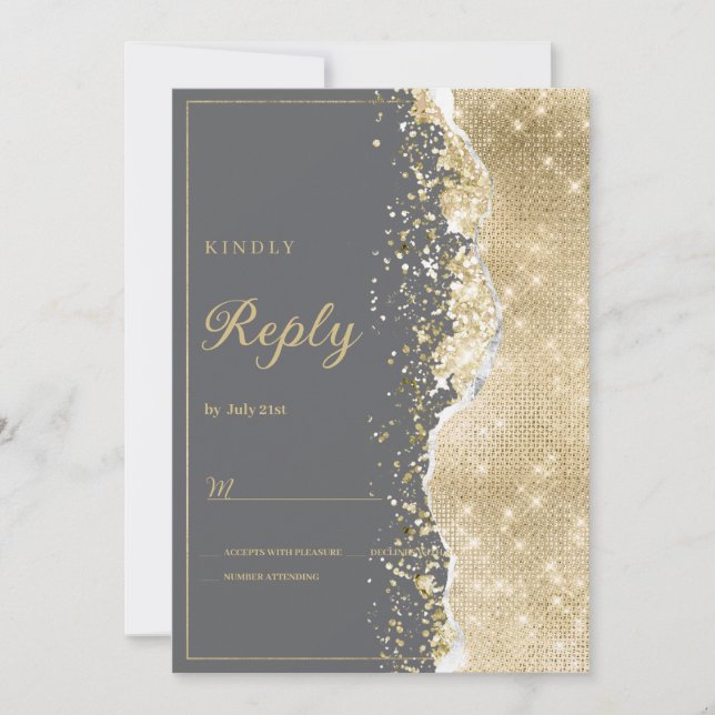 Convites Luxury grey gold glitter classy RSVP  (Frente)