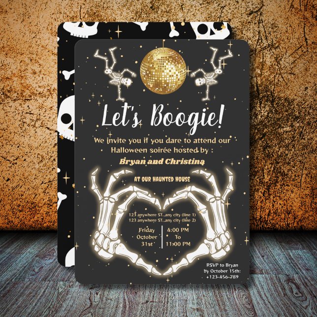 Convites Luxury Halloween Dance Skeletons Disco Ball Party (Criador carregado)