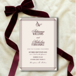 Convites Luxury Ivory Burgundy Monogram Wedding