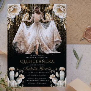 Convites Luxury Ivory Dourada Quinceañera