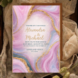 Convites Luxury Marble Wedding Invitation Gold Pink Abstrac