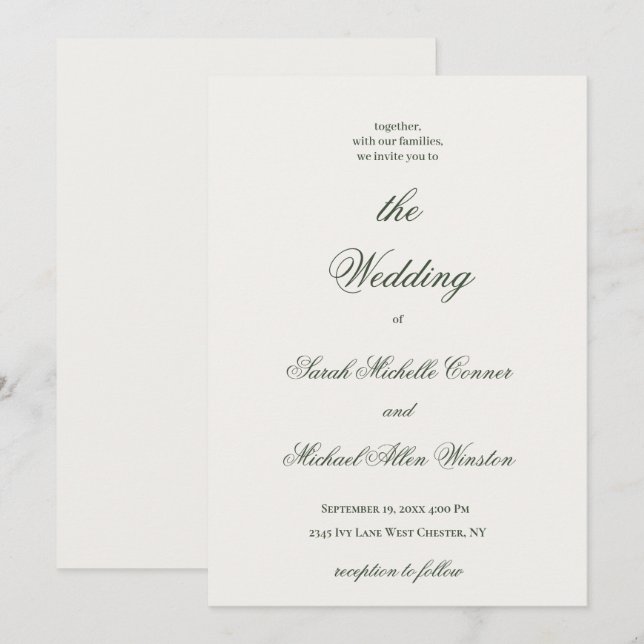 Convites Luxury Minimal Dark Green Wedding Invitation (Frente/Verso)