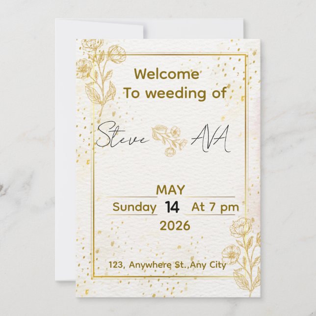 Convites Luxury Minimal Gold Wedding Invitation (Frente)