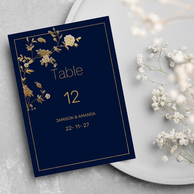 Convites Luxury modern gold floral navy blue Table Numbers (Luxury modern gold floral navy blue Table Numbers )