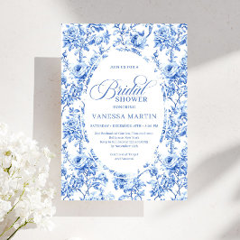 Convites Luxury Navy Blue Toile Roses Bridal Shower Invites