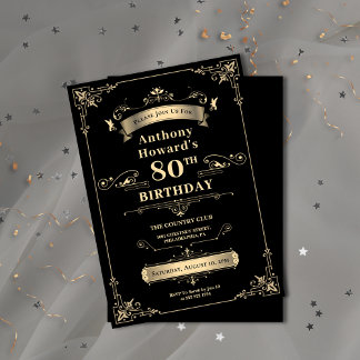 Convites Luxury Negro e Dourado Milestone Idade Aniversário