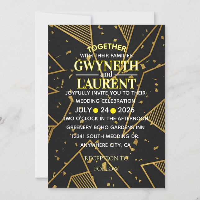 Convites Luxury Noir Elegant Black and Gold Formal Invitati (Frente)