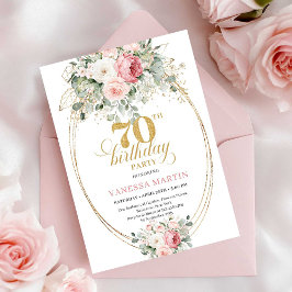 Convites Luxury Pastel Pink Floral 70th Birthday Invitation