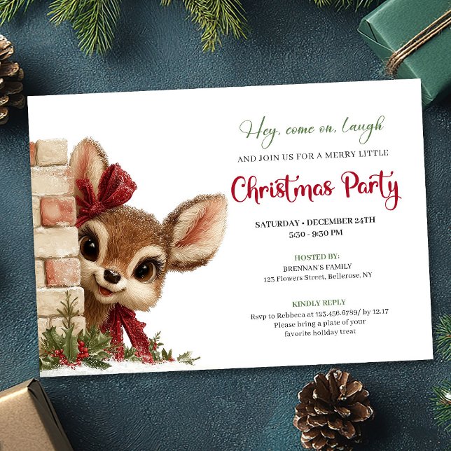 Convites Luxury Peeking Reindeer Cute Cartoon Watercolor  (Luxury Peeking Reindeer Cute Cartoon Watercolor Invitation

)