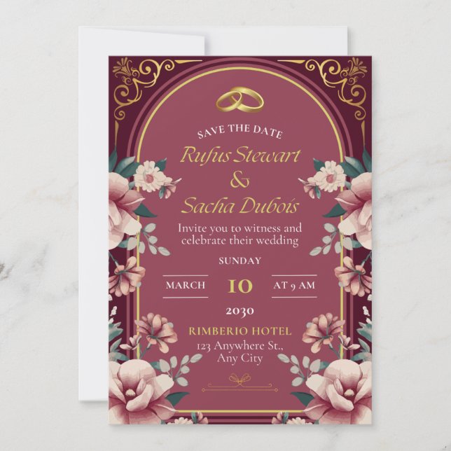 Convites Luxury Pink Floral Wedding Invitation Card (Frente)