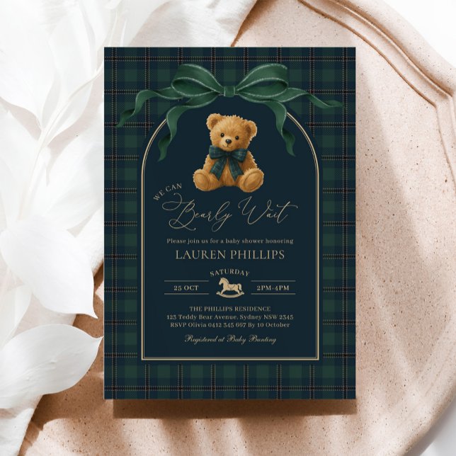 Convites Luxury Plaid Teddy Bear Boy Baby Shower (Criador carregado)