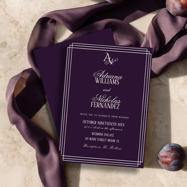 Convites Luxury Plum Monogram Wedding (Criador carregado)