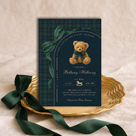 Convites Luxury Polo Plaid Teddy Bear Boy Baby Shower