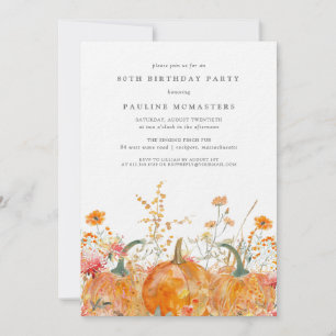 Convites Luxury Pumpkin Wildflower Fall 80 Aniversário