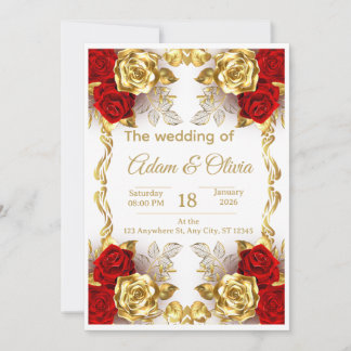 Convites Luxury Red and Gold Floral Wedding Invitation
