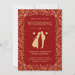 Convites Luxury Red & Antique-Gold Wedding