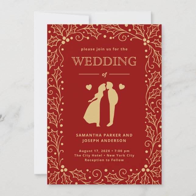 Convites Luxury Red & Antique-Gold Wedding (Frente)