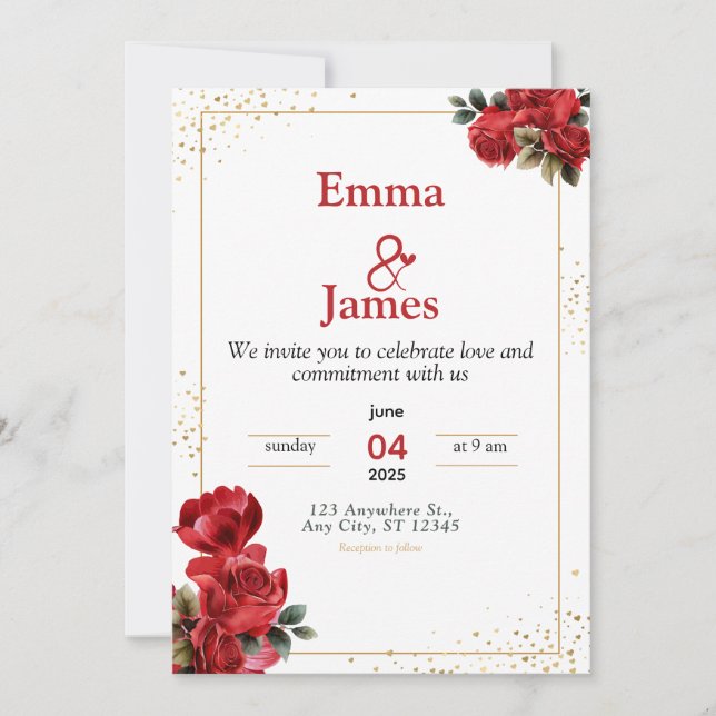 Convites Luxury Red Floral Wedding Invitation (Frente)