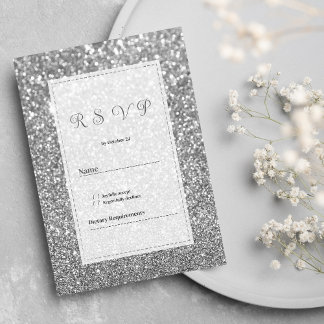 Convites Luxury silver sparkly glitter glam RSVP 