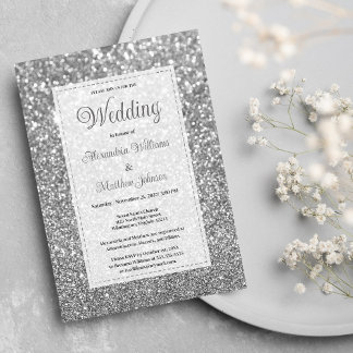 Convites Luxury silver sparkly glitter glam Wedding 