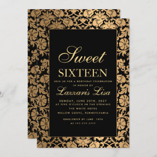 Convites Luxury Sweet 16 Black Girly Birthday