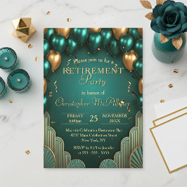 Convites Luxury Teal Dourado Balão Arte Deco