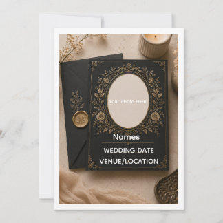 Convites Luxury Vintage Black & Gold Wedding Invitation