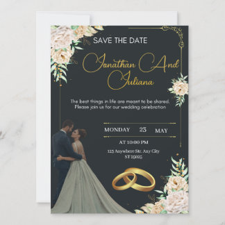 Convites Luxury Wedding Invitation Black and Gold