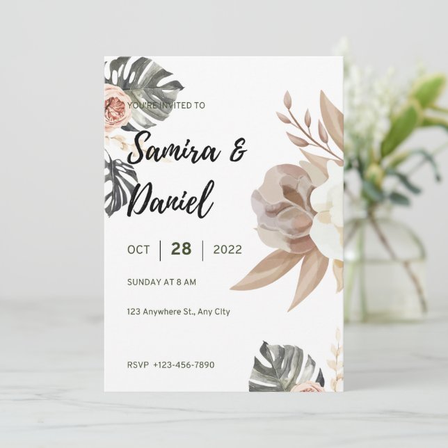 Convites Luxury Wedding Invitation Gold Foil Style (Em pé/Frente)